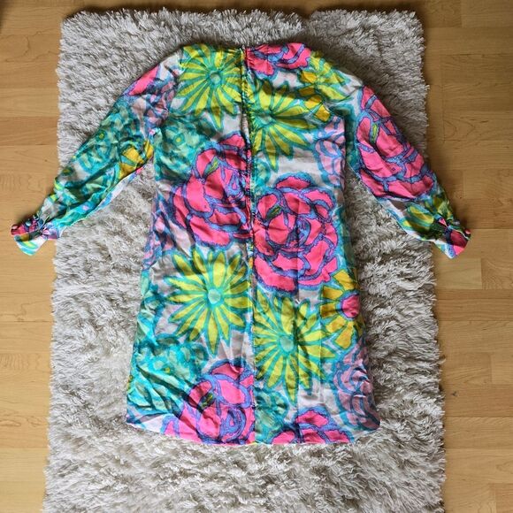 BH WRAGGE Vibrant Floral Long Sleeve Dress  Deep V Neck Size Medium Retro - Picture 12 of 15
